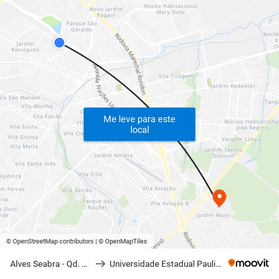 Alves Seabra - Qd. 14 Ímpar to Universidade Estadual Paulista - Unesp map