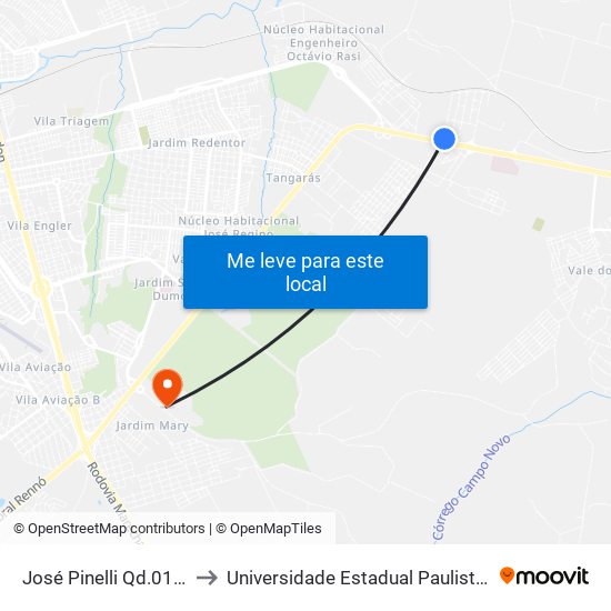 José Pinelli Qd.01 Impar to Universidade Estadual Paulista - Unesp map