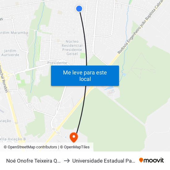 Noé Onofre Teixeira Qd. 10 Impar to Universidade Estadual Paulista - Unesp map