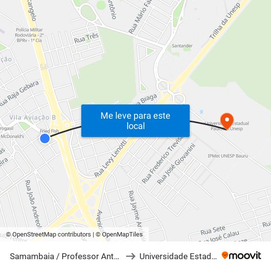 Samambaia / Professor Antônio Reis Filho Qd-06 Impar to Universidade Estadual Paulista - Unesp map