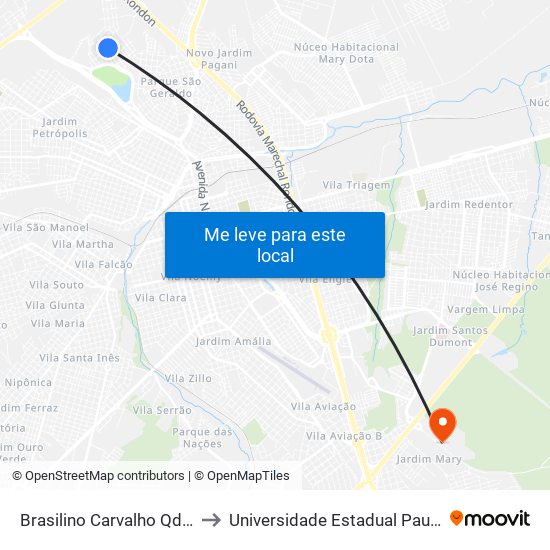 Brasilino Carvalho Qd. 08 Impar to Universidade Estadual Paulista - Unesp map