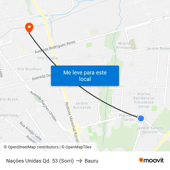 Nações Unidas Qd. 53 (Sorri) to Bauru map