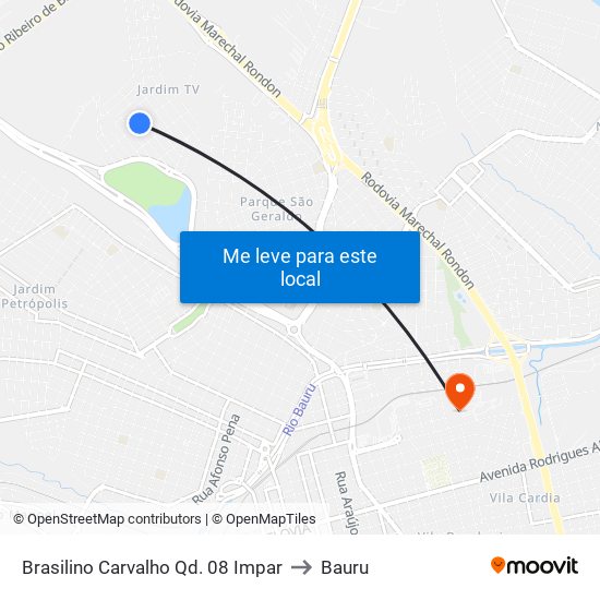Brasilino Carvalho Qd. 08 Impar to Bauru map