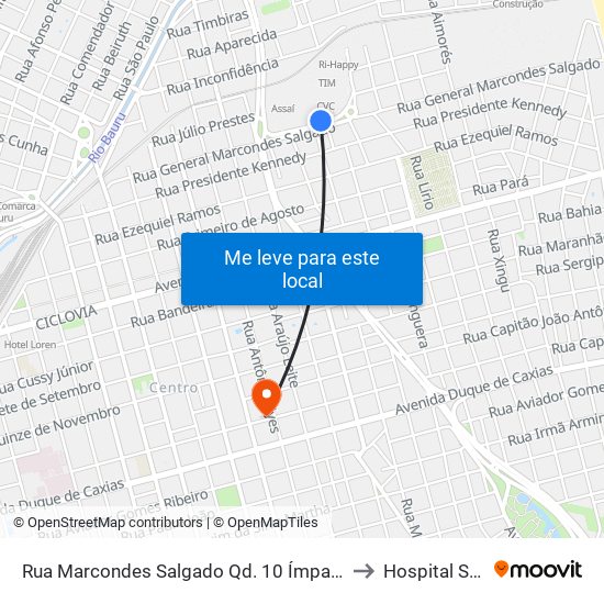 Rua Marcondes Salgado Qd. 10 Ímpar Boulevard Shopping to Hospital São lucas map