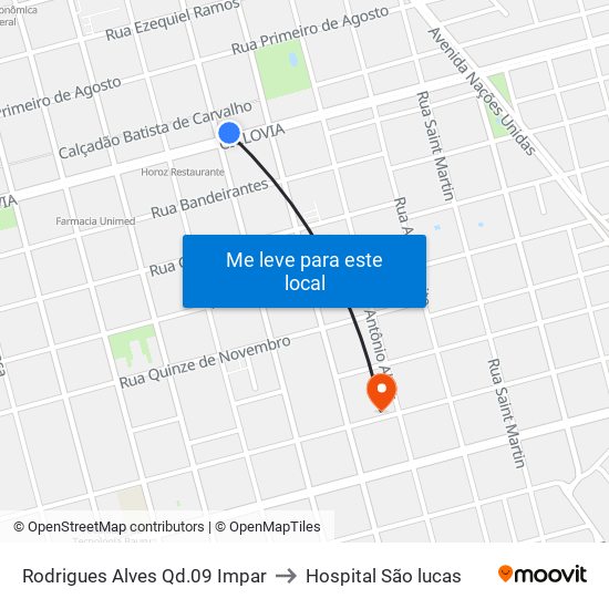 Rodrigues Alves Qd.09 Impar to Hospital São lucas map