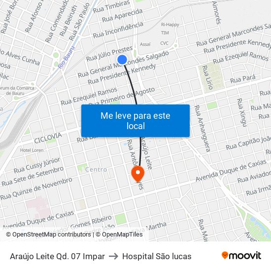 Araújo Leite Qd. 07 Impar to Hospital São lucas map