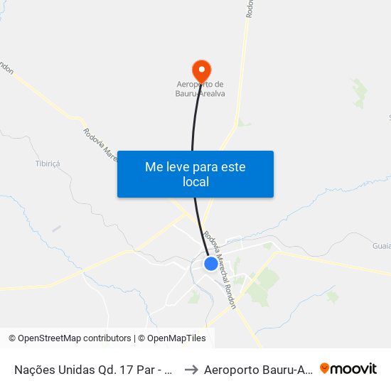 Nações Unidas Qd. 17 Par - Confiança Nações to Aeroporto Bauru-Arealva (JTC) map