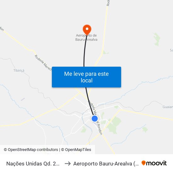 Nações Unidas Qd. 26 Par to Aeroporto Bauru-Arealva (JTC) map