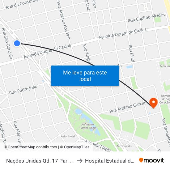 Nações Unidas Qd. 17 Par - Confiança Nações to Hospital Estadual de Bauru - Oficial map