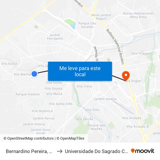 Bernardino Pereira, Qd. 3 Ímpar to Universidade Do Sagrado Coração — Usc map