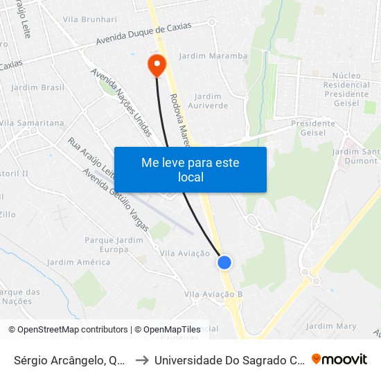 Sérgio Arcângelo, Qd. 03 Impar to Universidade Do Sagrado Coração — Usc map