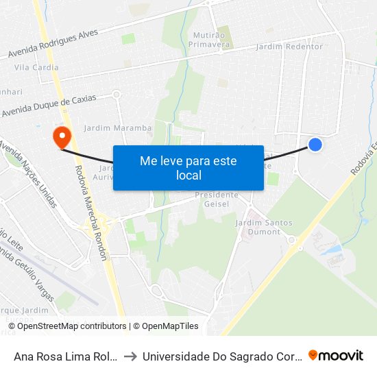 Ana Rosa Lima Rolim, 2-70 to Universidade Do Sagrado Coração — Usc map