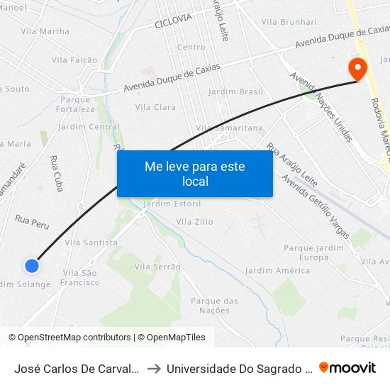 José Carlos De Carvalho Qd. 04 Par to Universidade Do Sagrado Coração — Usc map