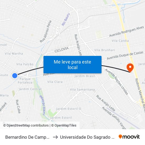 Bernardino De Campo Qd. 10 Par to Universidade Do Sagrado Coração — Usc map