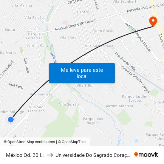 México Qd. 20 Impar to Universidade Do Sagrado Coração — Usc map