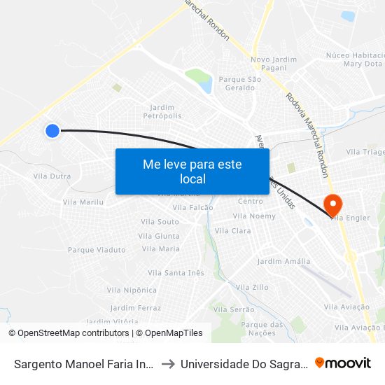 Sargento Manoel Faria Inojosa - Qd. 09 Ímpar to Universidade Do Sagrado Coração — Usc map