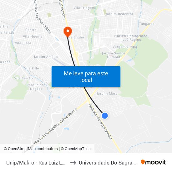 Unip/Makro - Rua Luiz Levorato Qd. 03 Par to Universidade Do Sagrado Coração — Usc map