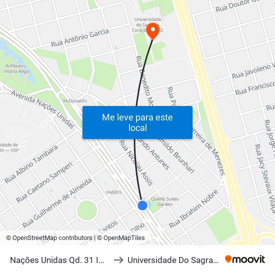 Nações Unidas Qd. 31  Impar - Praça Da Paz to Universidade Do Sagrado Coração — Usc map