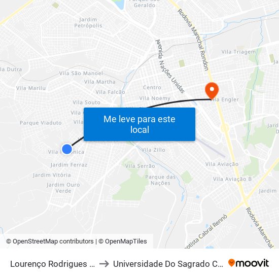 Lourenço Rodrigues Qd. 06 Par to Universidade Do Sagrado Coração — Usc map