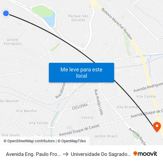 Avenida Eng. Paulo Frontin Qd 27 Par to Universidade Do Sagrado Coração — Usc map