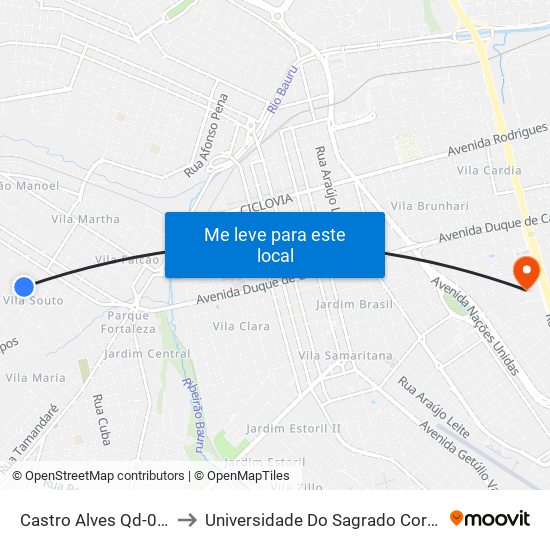 Castro Alves Qd-09 Impar to Universidade Do Sagrado Coração — Usc map