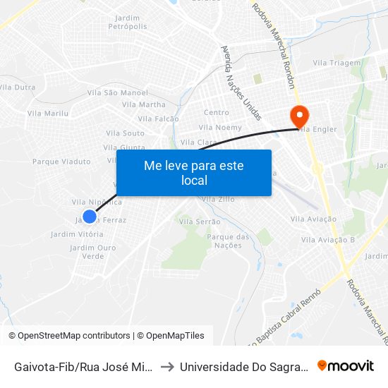 Gaivota-Fib/Rua José Miguel - Qd. 21 Impar to Universidade Do Sagrado Coração — Usc map
