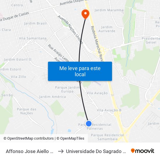 Affonso Jose Aiello Qd-05 Impar to Universidade Do Sagrado Coração — Usc map