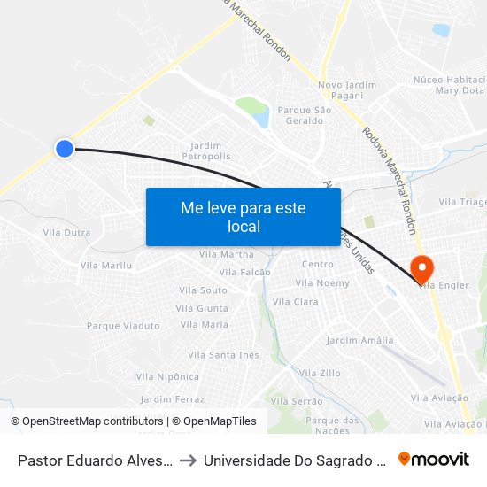 Pastor Eduardo Alves Leite Qd-02 to Universidade Do Sagrado Coração — Usc map
