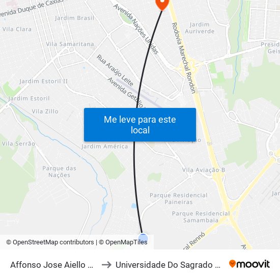 Affonso Jose Aiello Qd-12 Impar to Universidade Do Sagrado Coração — Usc map