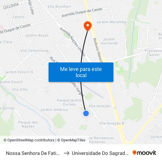 Nossa Senhora De Fatima Qd-19 Impar to Universidade Do Sagrado Coração — Usc map