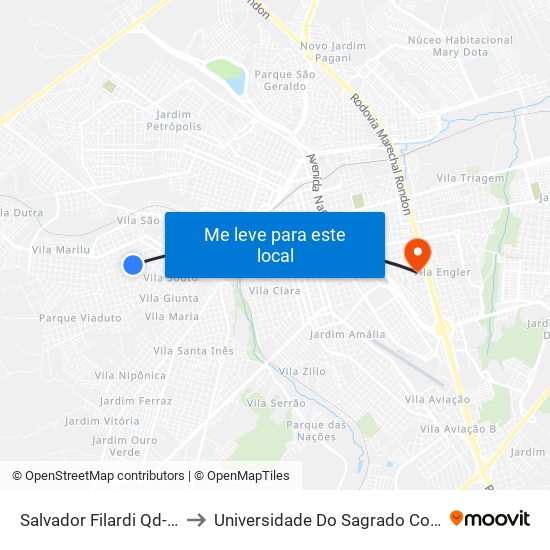 Salvador Filardi Qd-07 Impar to Universidade Do Sagrado Coração — Usc map
