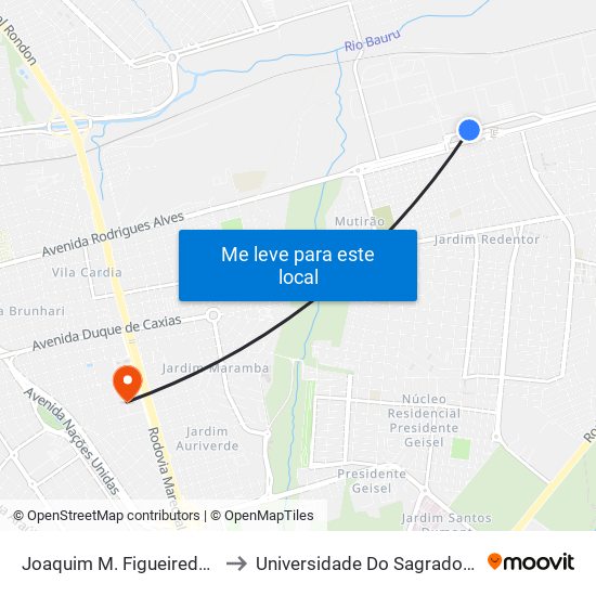 Joaquim M. Figueiredo Qd.05 Impar to Universidade Do Sagrado Coração — Usc map