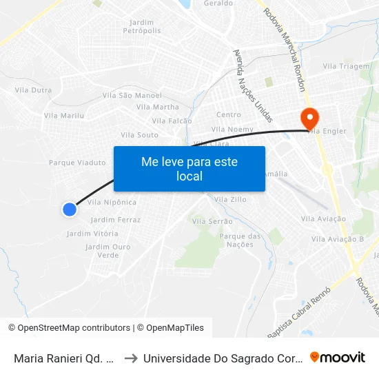 Maria Ranieri Qd. 10 Impar to Universidade Do Sagrado Coração — Usc map