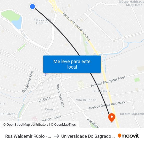 Rua Waldemir Rúbio - Qd. 05 Impar, to Universidade Do Sagrado Coração — Usc map