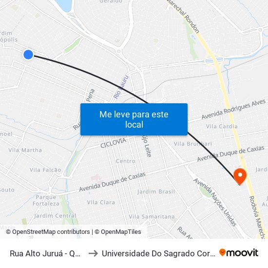 Rua Alto Juruá - Qd. 20 Par, to Universidade Do Sagrado Coração — Usc map