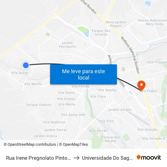 Rua Irene Pregnolato Pinto Nogueira - Qd. 03 Ímpar to Universidade Do Sagrado Coração — Usc map