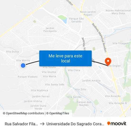 Rua Salvador Filardi, 18 to Universidade Do Sagrado Coração — Usc map