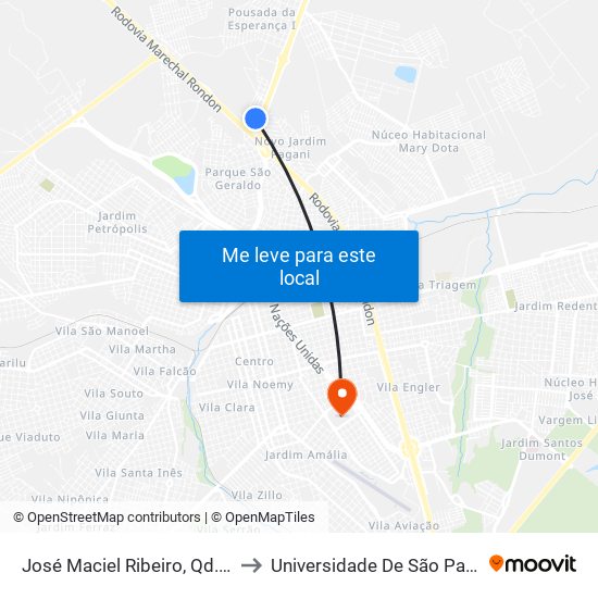 José Maciel Ribeiro, Qd. 02 Impar to Universidade De São Paulo — Usp map