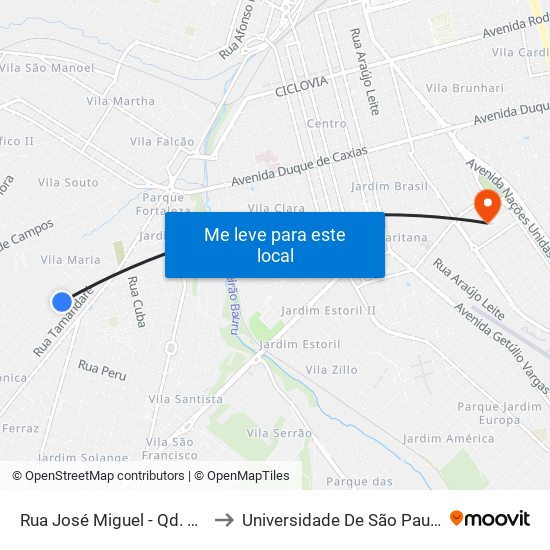 Rua José Miguel - Qd. 07 Impar to Universidade De São Paulo — Usp map