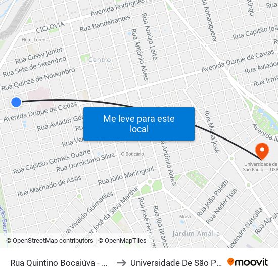 Rua Quintino Bocaiúva - Qd. 05 Impar to Universidade De São Paulo — Usp map