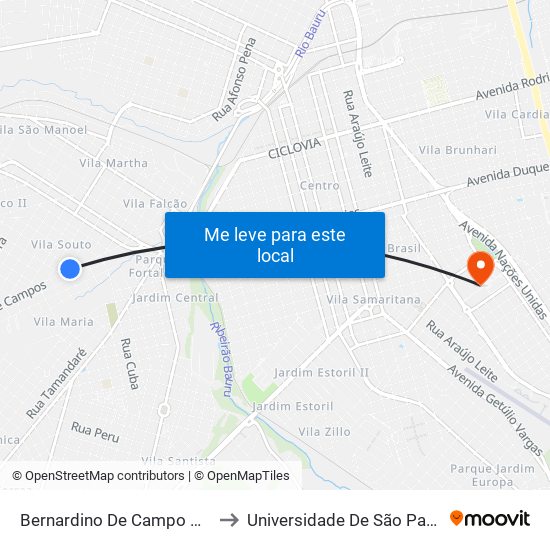 Bernardino De Campo Qd. 13 Par to Universidade De São Paulo — Usp map