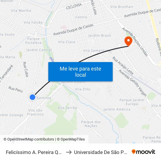 Felicíssimo A. Pereira Qd. 21 Impar to Universidade De São Paulo — Usp map