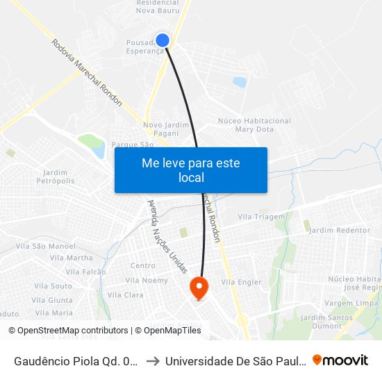 Gaudêncio Piola Qd. 08 Impar to Universidade De São Paulo — Usp map