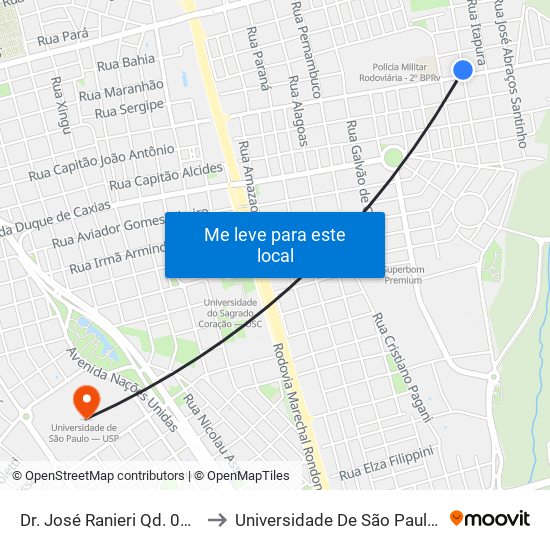 Dr. José Ranieri Qd. 06 Impar to Universidade De São Paulo — Usp map