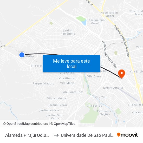 Alameda Pirajuí Qd.03 Impar to Universidade De São Paulo — Usp map