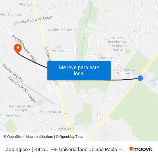 Zoológico - (Entrada) to Universidade De São Paulo — Usp map