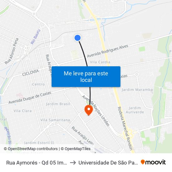 Rua Aymorés - Qd 05 Impar Tilibra to Universidade De São Paulo — Usp map