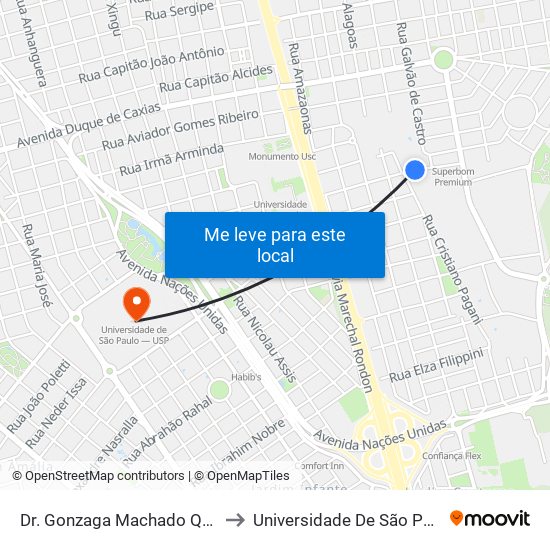 Dr. Gonzaga Machado Qd-05 Impar to Universidade De São Paulo — Usp map