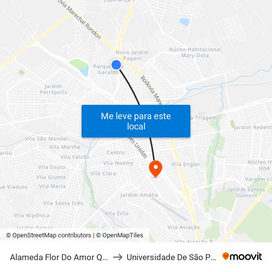 Alameda Flor Do Amor Qd. 05 Impar to Universidade De São Paulo — Usp map