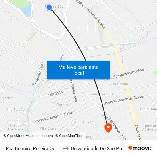 Rua Belmiro Pereira Qd. 04 Impar to Universidade De São Paulo — Usp map